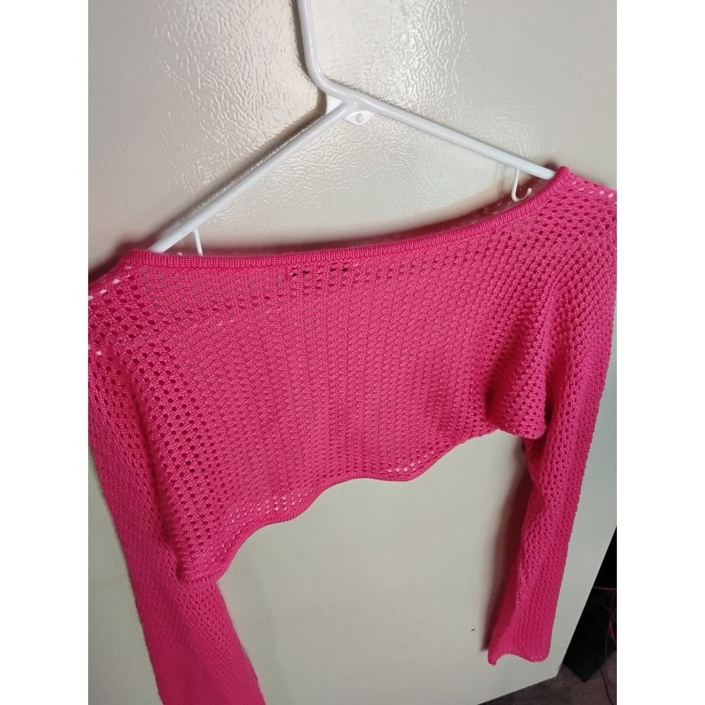 Love Tree Womens Hot Pink Crochet Knit Shrug Bolero Open Mesh Cropped Sweater L - Picture 4 of 4